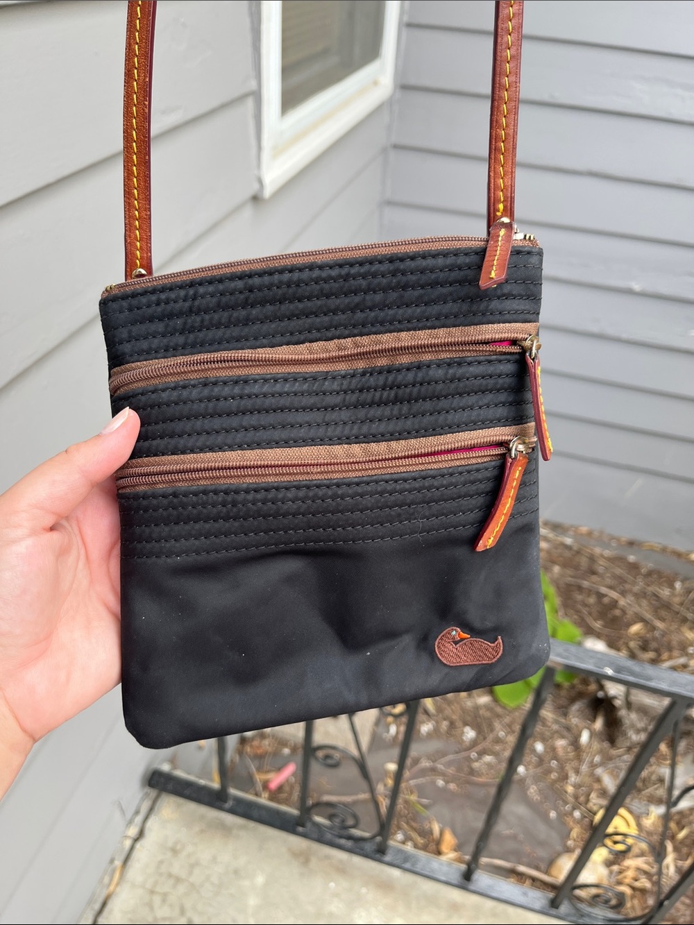 Dooney & Bourke Black Crossbody with Brown Trim